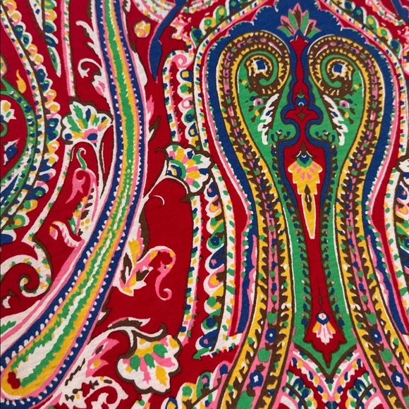 Lauren Ralph Lauren Red Paisley Ruffle Front Dress Womens M Cotton Preppy party - Picture 4 of 7